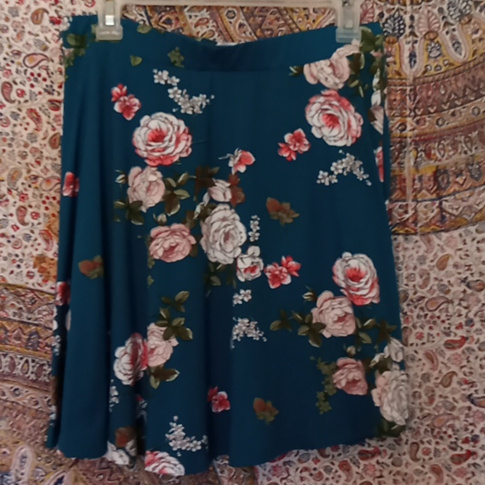 French Grey Teal Swing Skirt  L